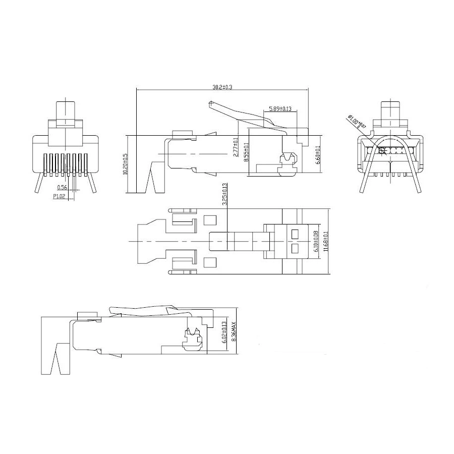 UTP 8p8c RJ45 CAT6A Modular Plug German-Style Squae Hole Shielded Network Connector Plug