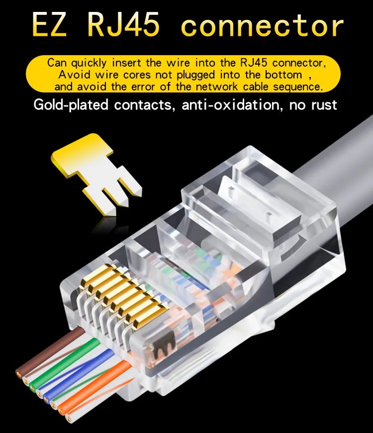 Cat5e CAT6 Cat7 Gigabit Transmission Modular Plug 8p8c RJ45 Rj11 Rj12 Rj9 Network Cable Plug 0u 1u 3u 15u 30u 50u Golden Plated 8p8c