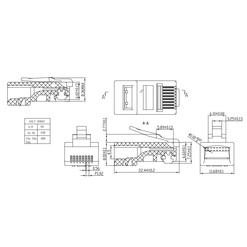 Ethernet RJ45 UTP Cat5e 8p8c Connector Modular Plug 2 Tips/3 Tips for Integrated Wiring Network Connector