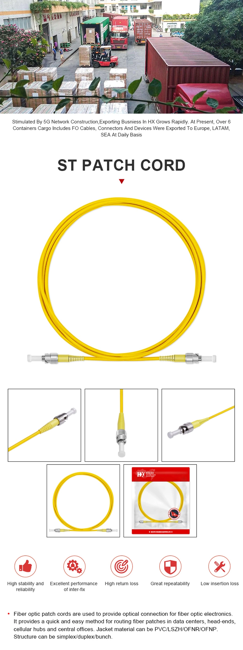 LC/Sc/FC/St Simplex Duplex Sm mm Om1 Om2 Om3 Om4 Om5 Fiber Optical Cable Patch Cord