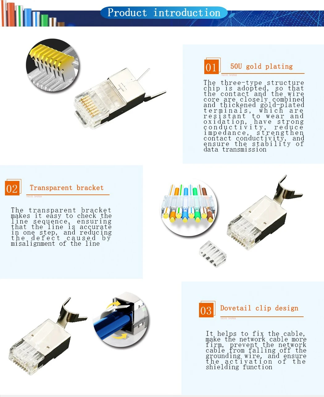 Cat. 7 Shielded (FTP) Modular Plug with Cable Clip RJ45 Connector Network Plug