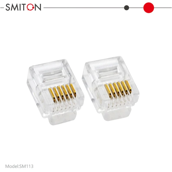 Conectores de teléfono de cabeza de cable modular Rj12 6p6c Tapones de cristal