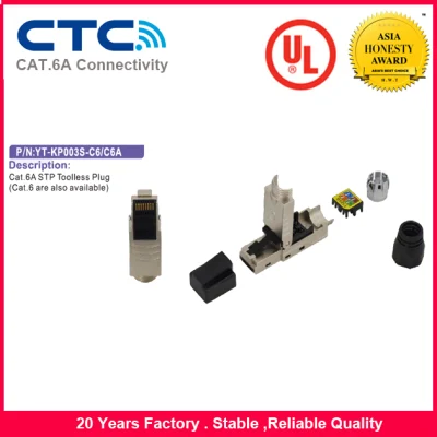 Enchufe modular RJ45 sin herramientas CAT6A STP de alta velocidad